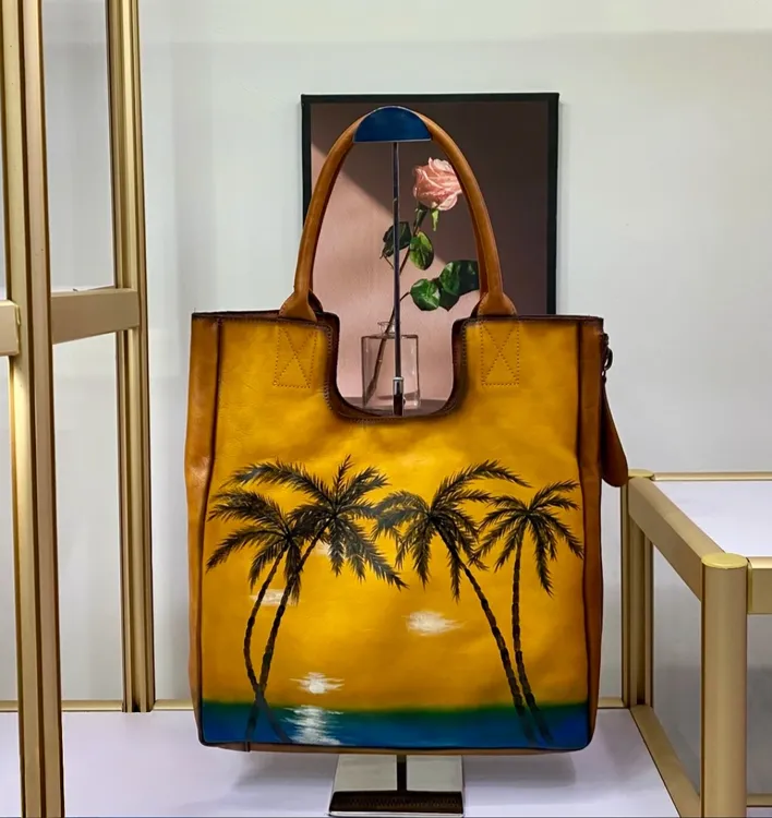 复古包手工皮包包女头层牛皮 定制款椰子树