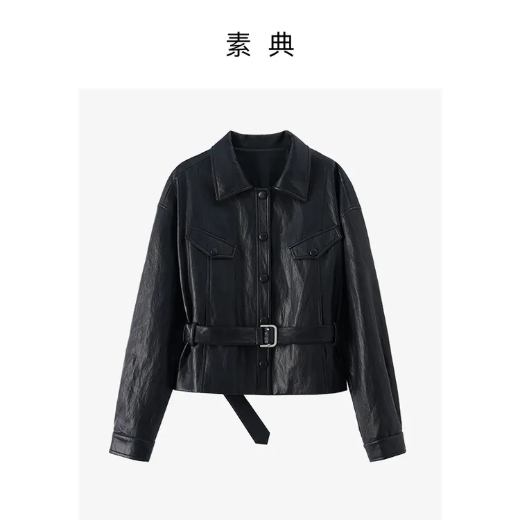 素典【酷飒信号】流光风秋季新款短款时尚百搭工装休闲皮衣4908