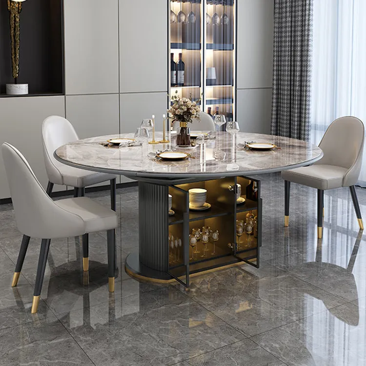 岩板餐桌带储物电磁炉一体多功能现代简约伸缩折叠桌子家用吃饭桌