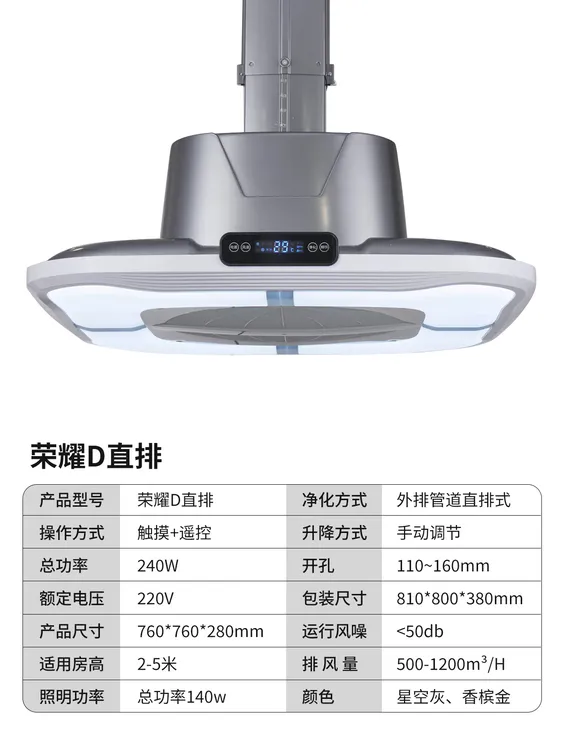 雀利康2025新款专利直外排空气净化棋牌室升降吊灯排烟灯过滤脏污