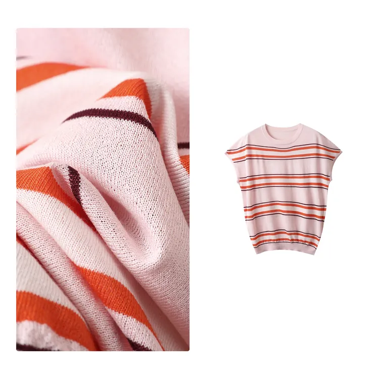 惊喜！门店20&9！珊瑚海背心」撞色条纹圆领无袖百搭针织上衣Y00021