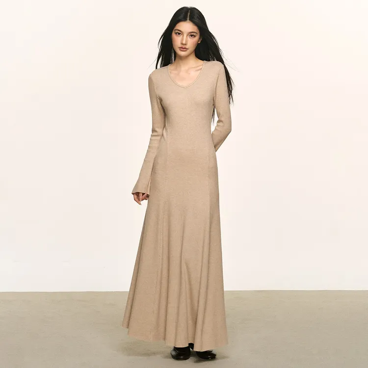 anna aneae长袖针织连衣裙女秋冬季气质修身内搭打底a字包臀裙子