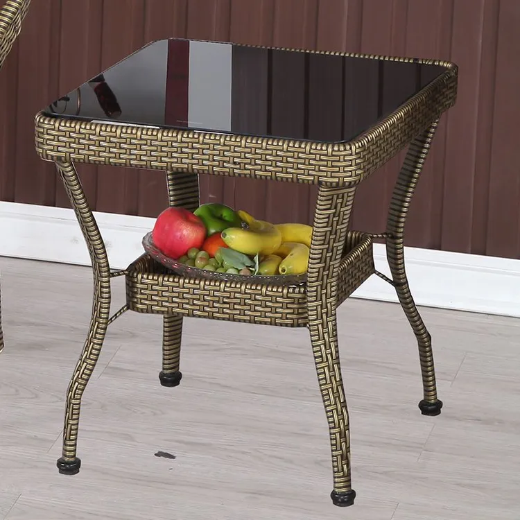 阳台小茶几休闲茶桌椅套装组合藤编方桌子钢化玻璃茶楼藤椅三件套