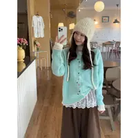 韩系不规则彩扣设计感圆领开衫甜美减龄软糯慵懒风毛衣82298#0.1