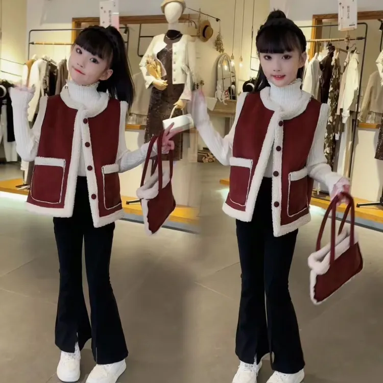 女童双面穿马甲秋冬季2025新款6-12岁15岁中大童加绒加厚洋气马甲