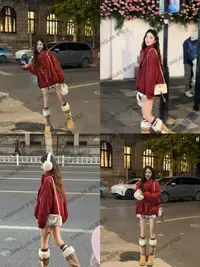 李明兰秋冬新款带围脖加绒加厚保暖"圣诞款麂皮羽绒‘’内胆外套