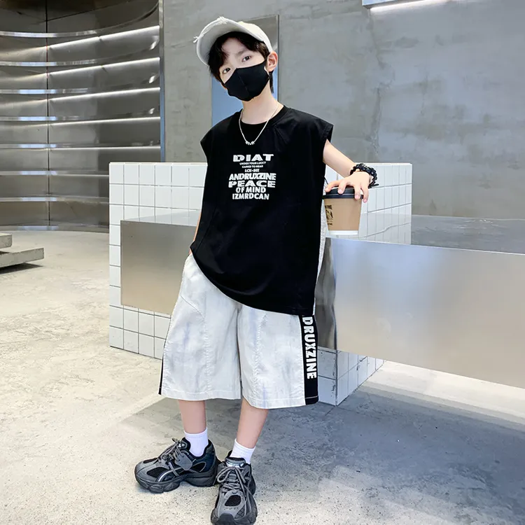 男童夏季无袖背心套装2025新款儿童夏装男孩帅气中大童休闲衣服潮