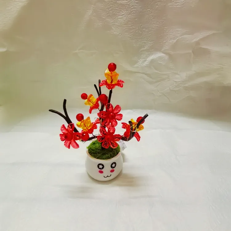 手工制作梅花元宝小盆栽成品DIY喜庆可发光