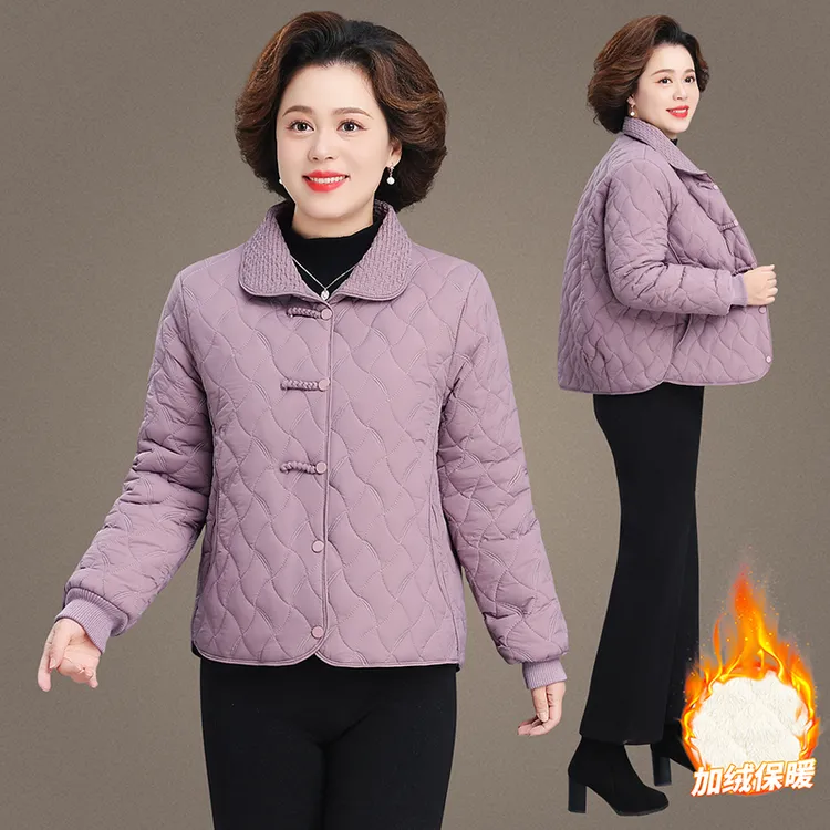 妈妈秋冬夹棉外套加绒加厚时尚中老年人冬装棉服女款洋气保暖棉衣