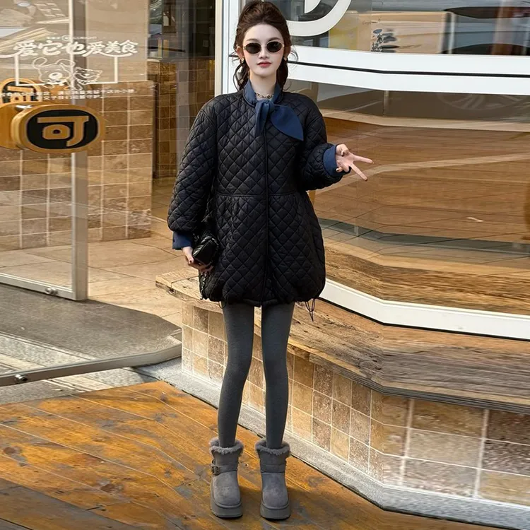 时尚加厚菱格棉衣女2025冬季新款洋气宽松显瘦高级感保暖棉服外套