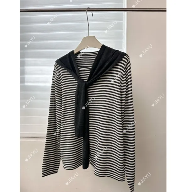 JIAYU·【海盐条纹序曲】针织条纹长袖披肩