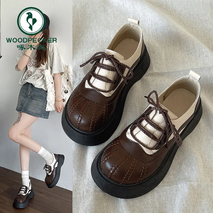 啄木鸟赫本小个子通勤鞋新款乐福鞋女单鞋软底不累脚头层皮上班鞋