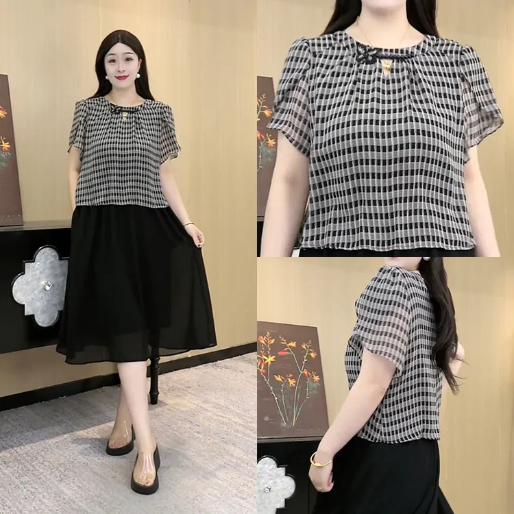 胖大盈定制女装2025年新款上档次显瘦百搭假两件连衣裙ZB7385