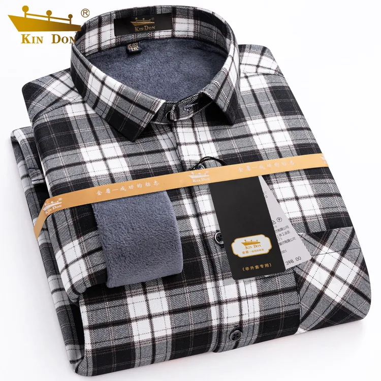 金盾秋冬款磨毛男士长袖保暖衬衫加绒加厚商务休闲加棉免烫衬衣
