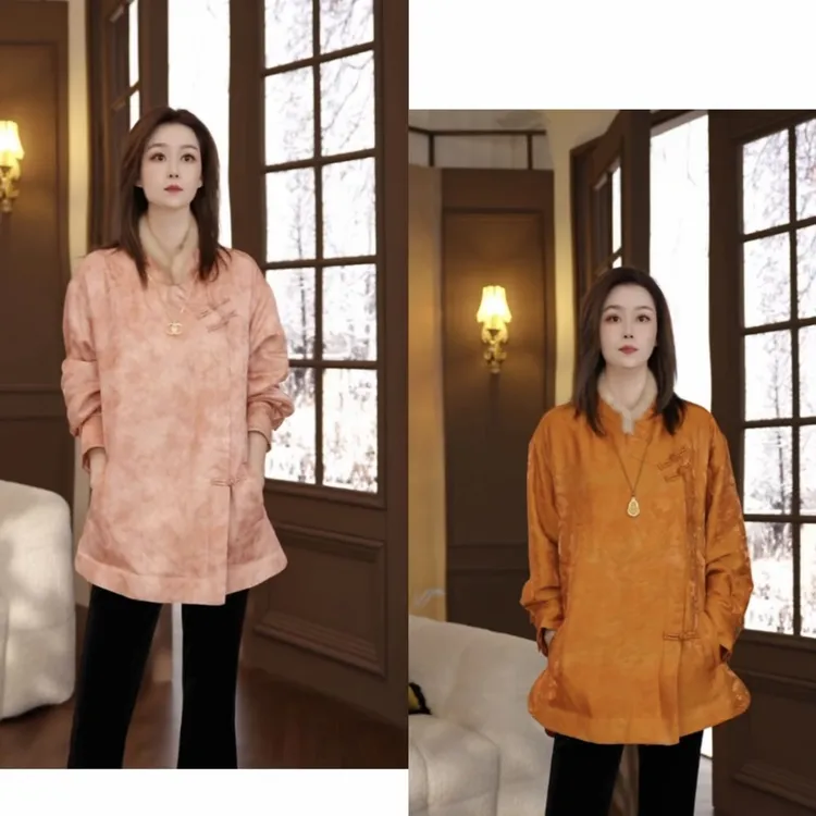 Miss.Z【新中式人丝拼水貂冬季休闲上衣】阔版加厚棉衣#1185