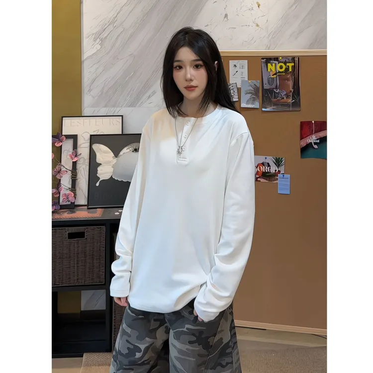 美式复古亨利领长袖t恤男款2025秋新款德绒卫衣高级感内搭打底衫