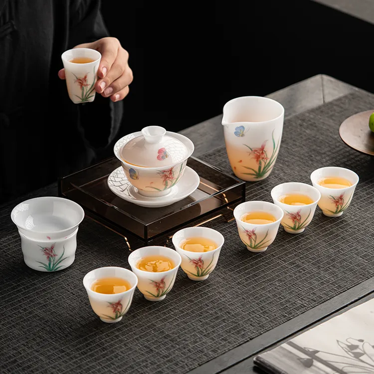 唐丰冰种玉瓷茶具套装家用轻奢盖碗泡茶具礼盒装送礼长辈领导伴手