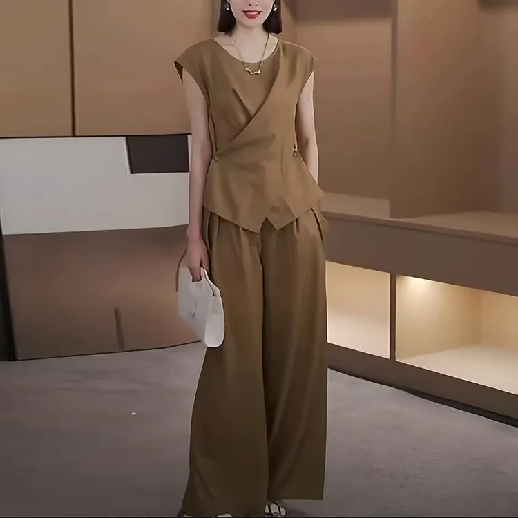 哥弟阿玛施正品阔太太套装夏季女士2025新款时尚减龄休闲无袖上衣