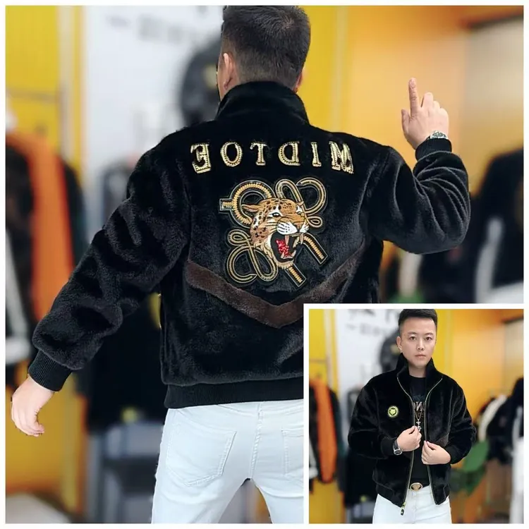 25169冬季新款时尚男士欧版刺绣修身立领男士百搭外套