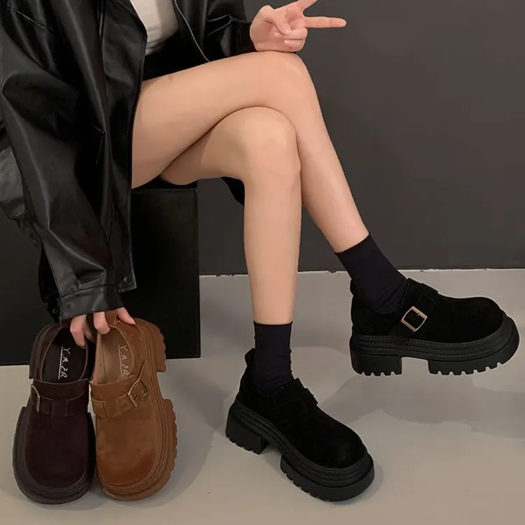 小个子厚底全包勃肯鞋女2025新款博肯高跟深口单鞋乐福小皮鞋