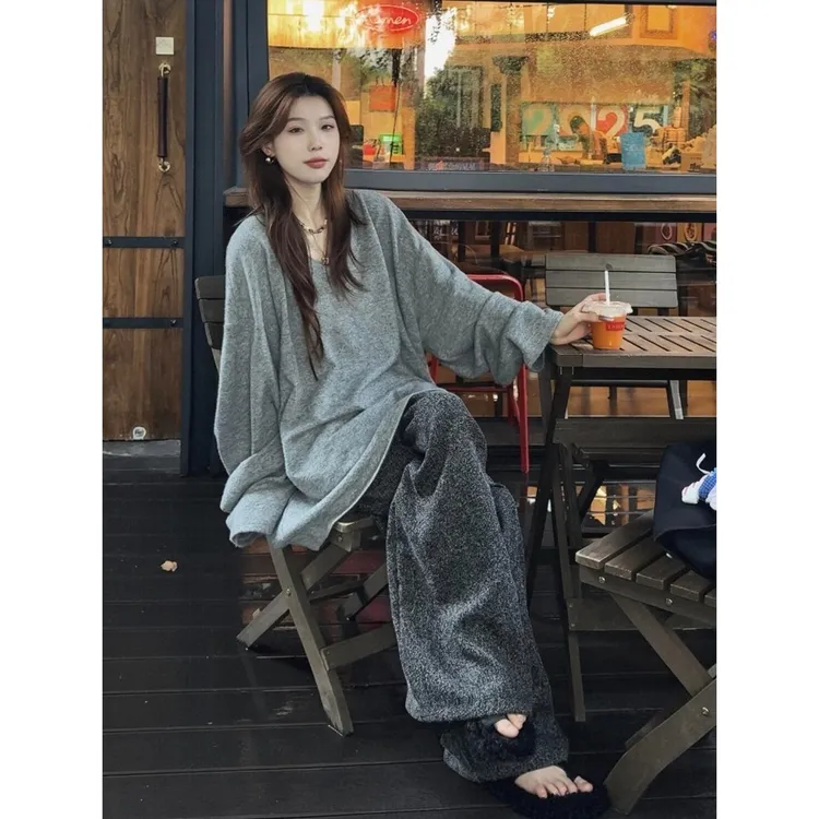 2025超火松弛感穿搭一整套秋季女韩系独特超好看小香风阔腿裤套装
