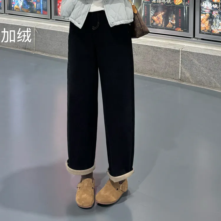 宿慕SUMU 时尚百搭加绒显瘦韩系奶奶裤10-10新品休闲牛仔裤33008