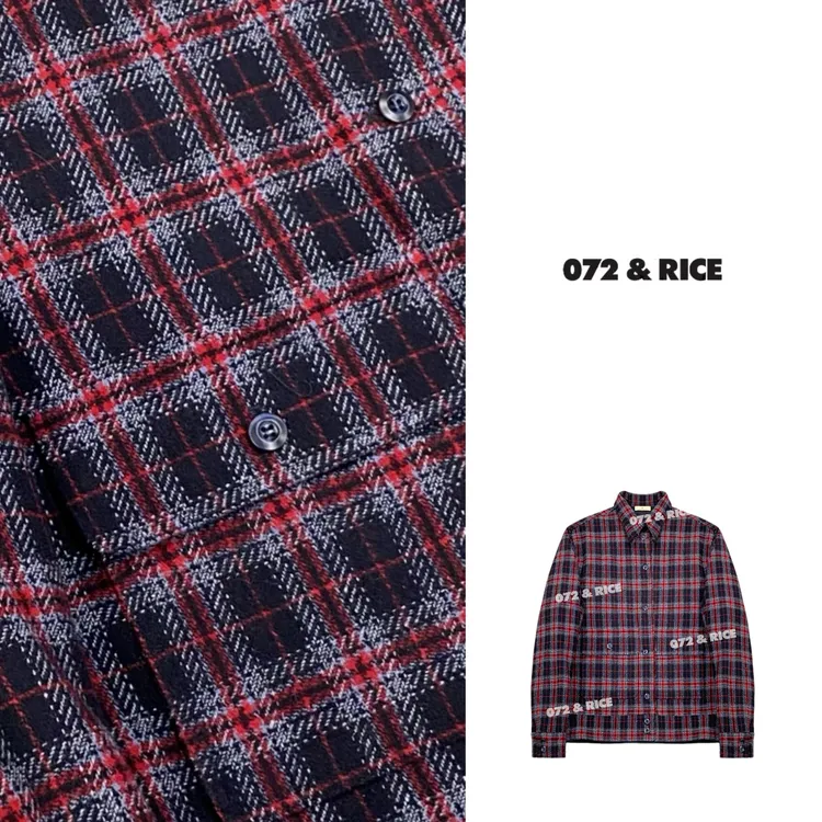 072 & RICE【中古红格】绵羊毛 秋冬休闲翻领单排扣外套 ZX-32W337