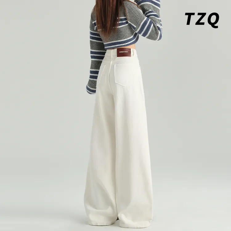 新款时尚2025年秋宽松显瘦高腰牛仔裤女拖地阔腿裤子TZQ111113