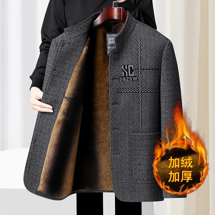 爸爸装男士加绒加厚棉衣外套中老年人冬季保暖棉服爷爷装棉袄上衣