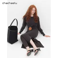 CHACHASTU【深秋】设计感斜切线条结构舒适懒人上衣半裙套装ZRS1898