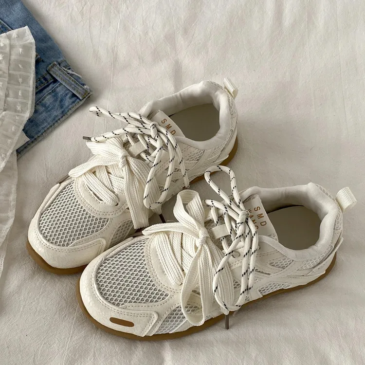 GHGB复古小众网面透气德训鞋女款夏季轻便薄底运动鞋休闲小白鞋