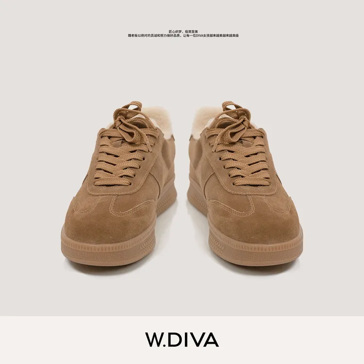 W.Diva【毛毛德训鞋】秋冬复古羊毛厚底牛反绒德训休闲鞋54X213422