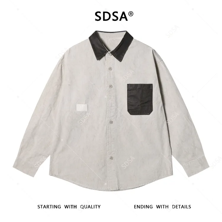 SDSA男士秋冬新款痞帅男装美式撞色口袋纽扣翻领长袖衬衫百搭宽松