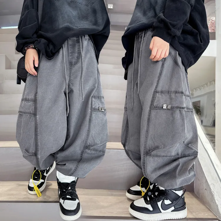 男童春秋款牛仔裤裤2025新款中大童男孩6-12岁秋季酷帅阔腿束脚裤