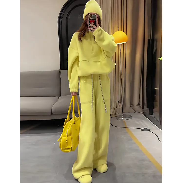 高级感网红秋冬加绒加厚卫衣套装女休闲摇粒绒运动服两件套洋气潮