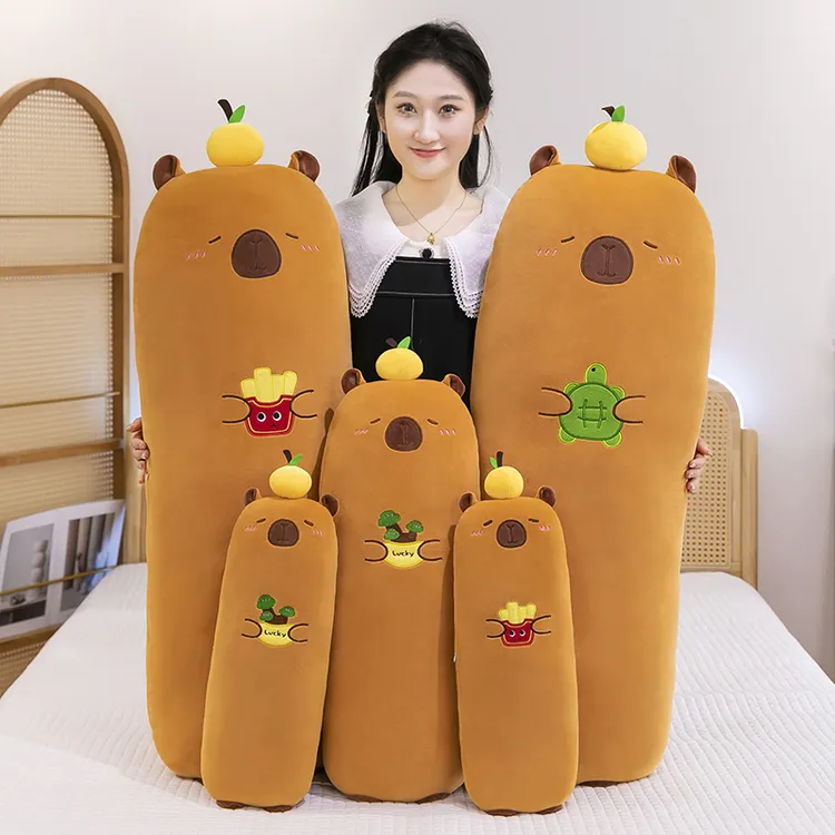 可爱水豚卡皮巴拉抱枕女生睡觉毛绒玩具长条夹腿玩偶公仔生日礼物