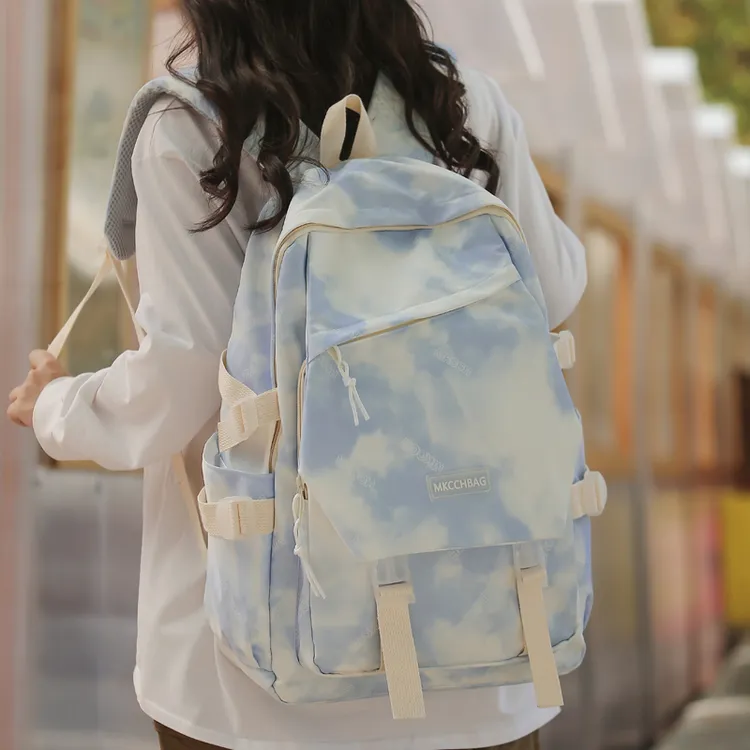 书包女韩版小众扎染色初中高中生大学生背包小学生3--6年级双肩包