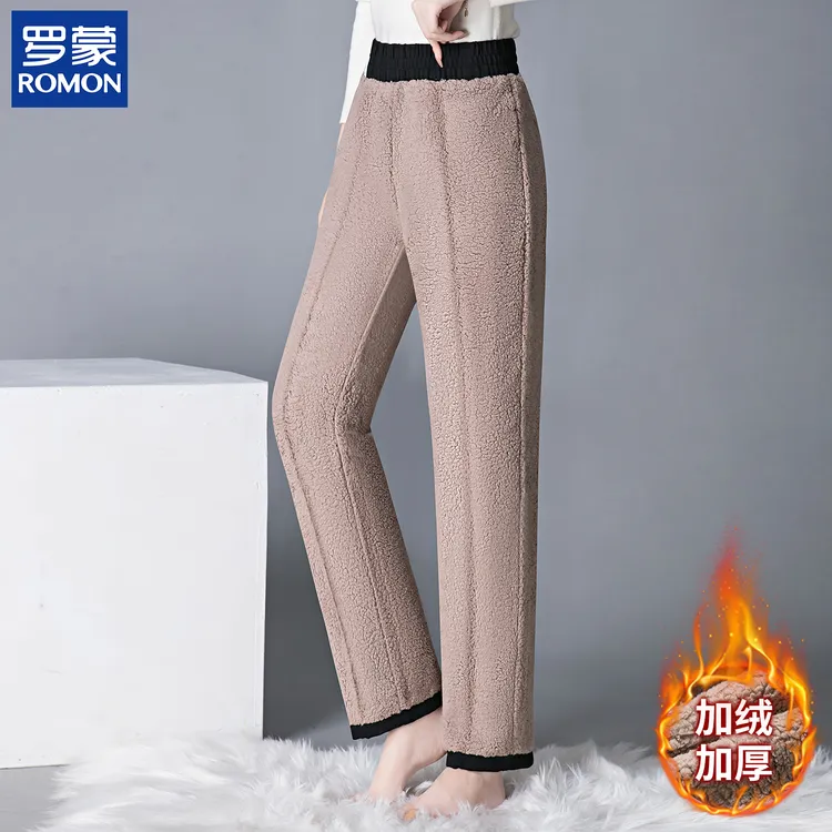 罗蒙中年妈妈秋冬装加绒加厚保暖长裤中老年女装冬季时尚直筒裤子