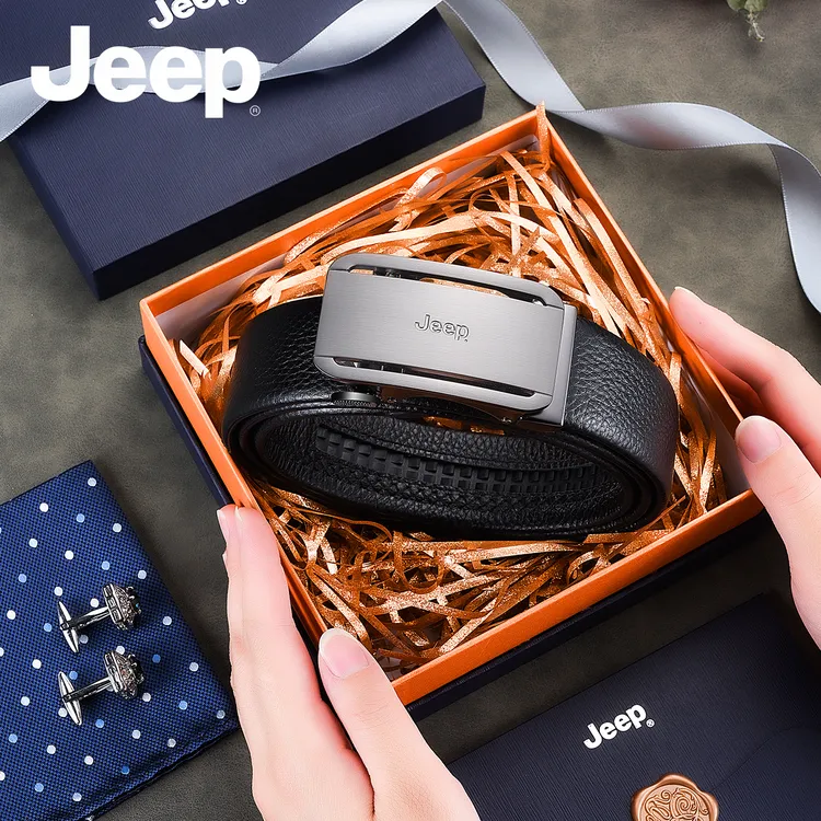 JEEP/吉普头层牛皮男士皮带自动扣时尚百搭商务休闲真皮男款腰带