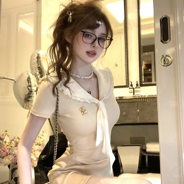 Lazy Didi心动代码 海军领针织连衣裙甜美学院风减龄收腰包臀裙