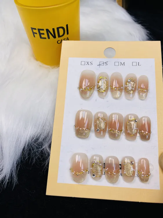 手工香槟纸醉金迷穿戴甲短款成品