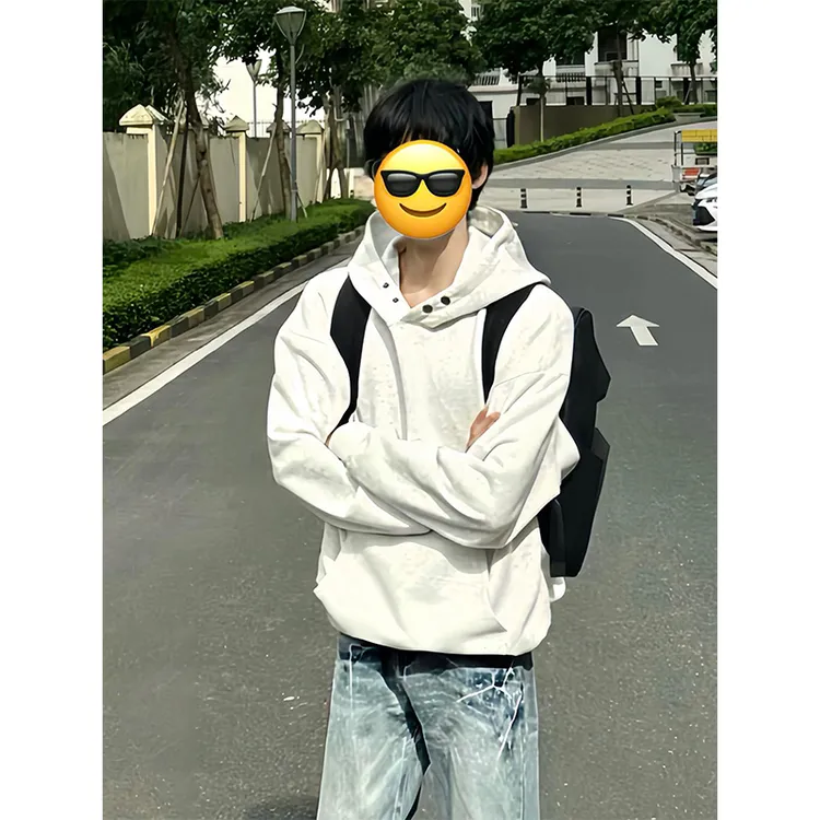 白灰色重磅硬挺连帽卫衣男款秋季潮牌高级感美式复古cleanfit外套