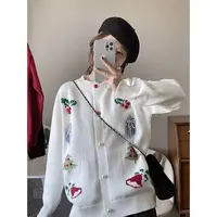 时尚卡通外套氛围减龄毛衣女秋冬圆领小众百搭通勤针织开衫