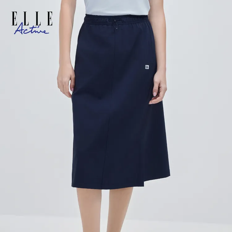 ELLE Active通勤简约半身裙抽绳松紧腰半裙宽松夏季运动休闲裙子
