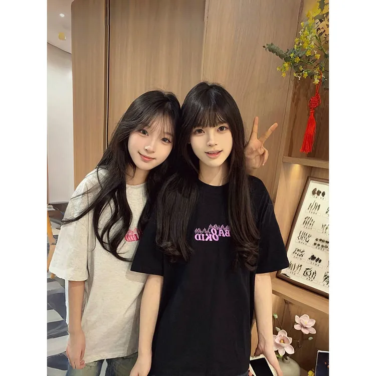 美式复古小火苗刺绣短袖T恤男夏季潮牌cleanfit情侣半袖重磅上衣