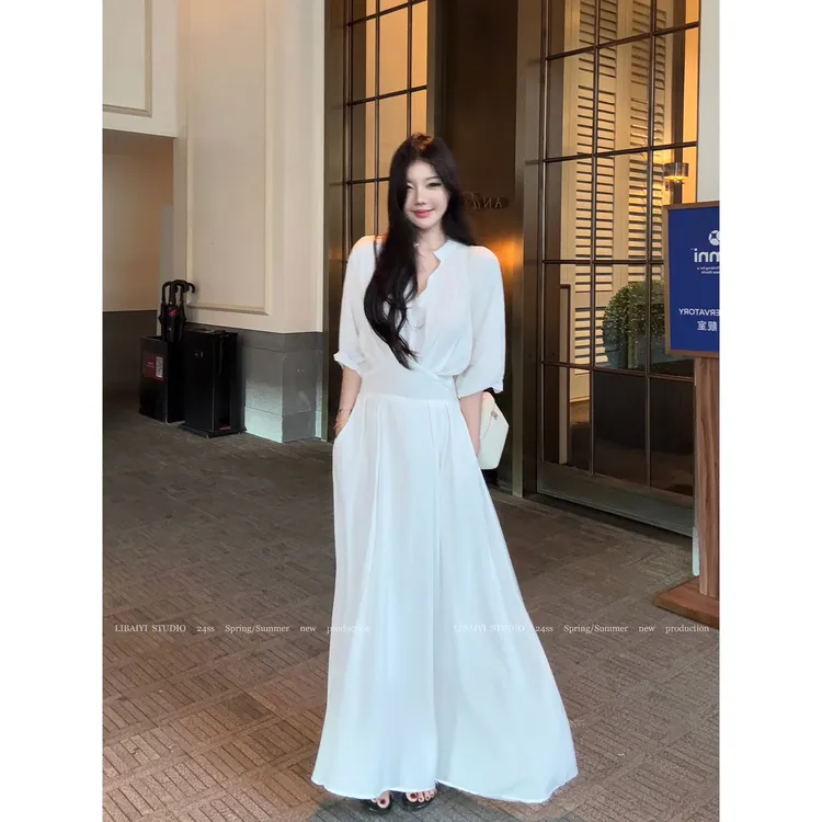 现货LIBAIYI 高智美学/法式赫本风别致衬衫领设计感连衣裙1695