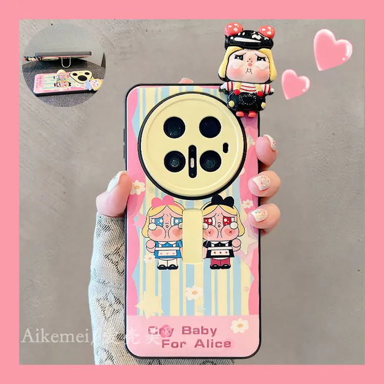 适用华为mate70pro+手机壳条纹立体Mate60pro+哭娃隐形指环支架女