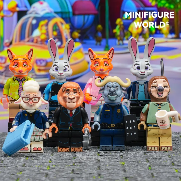 疯狂动物城朱迪尼克闪电羊牛狮子周边卡通拼装积木人仔玩具模型