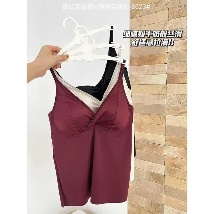 法式高级感V领吊带背心打底女无钢圈一体式文胸内搭性感内衣美背