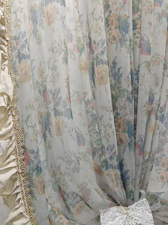 印花浪漫油画感窗纱法式美式氛围纱帘